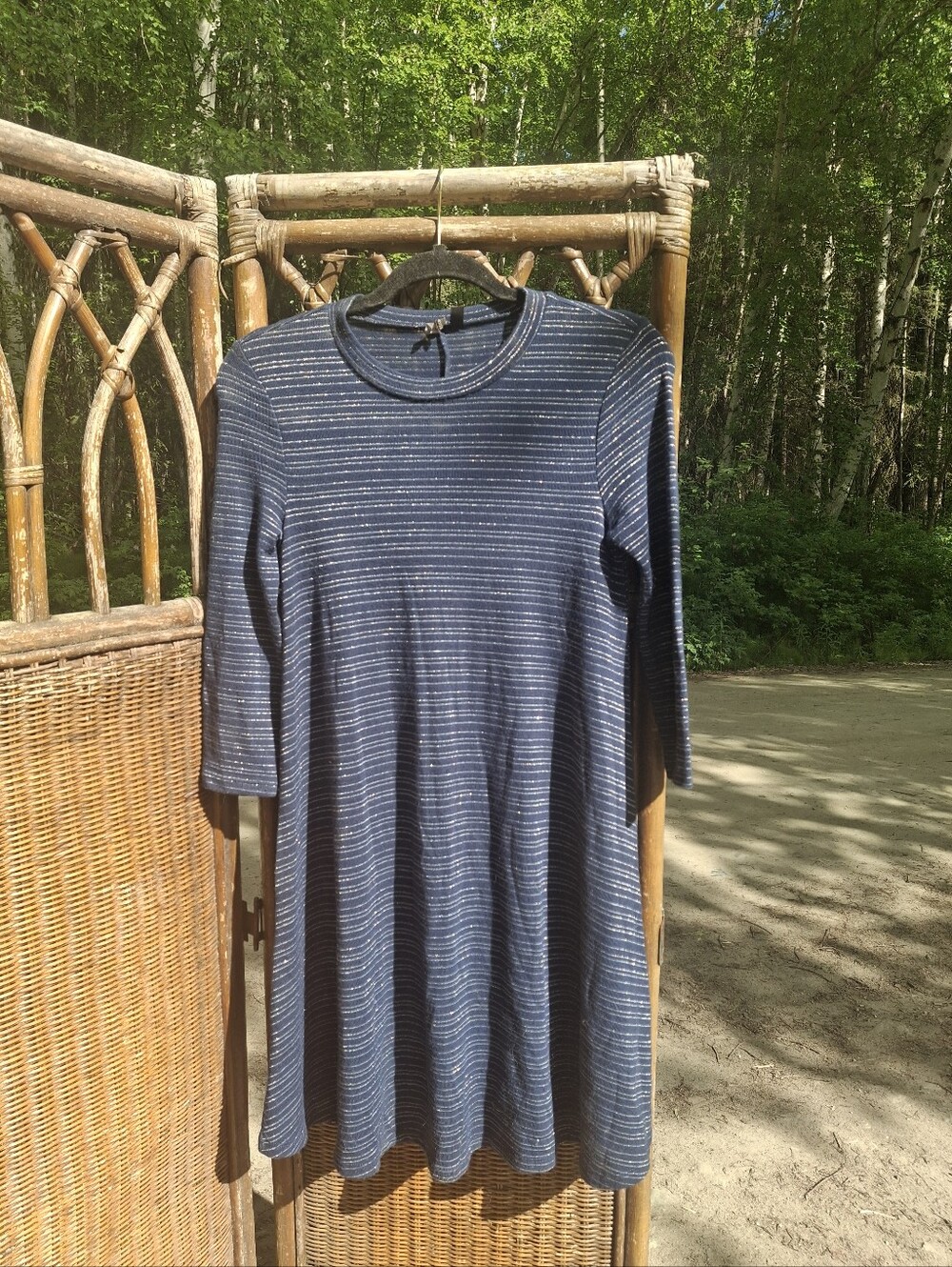 HeartSoul Navy and White Striped Long Sleeve A-Line Dress
